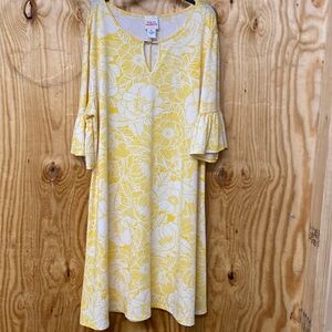 Yellow Floral Shift Dress with Ruffle Sleeves